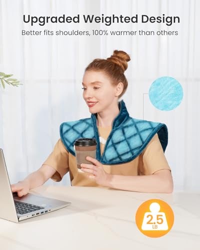 Koonie Weighted Heating Pad for Neck and Shoulders and Back, 2.5lb Neck Heating Pad for Back Pain Relief, Shoulder Heating Pad with 5 Heat Settings, 4 Timer Settings, Valentine's Day Gifts for Women Men - Image 2