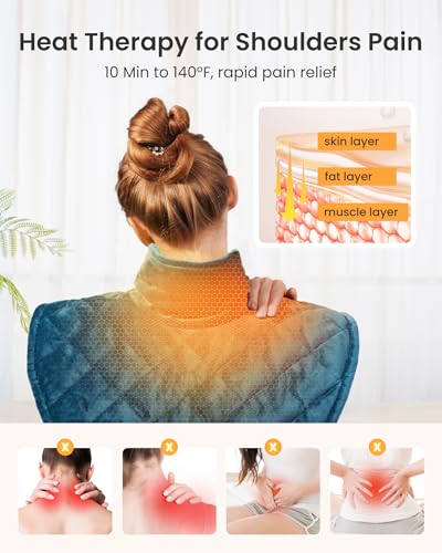 Koonie Weighted Heating Pad for Neck and Shoulders and Back, 2.5lb Neck Heating Pad for Back Pain Relief, Shoulder Heating Pad with 5 Heat Settings, 4 Timer Settings, Valentine's Day Gifts for Women Men - Image 3