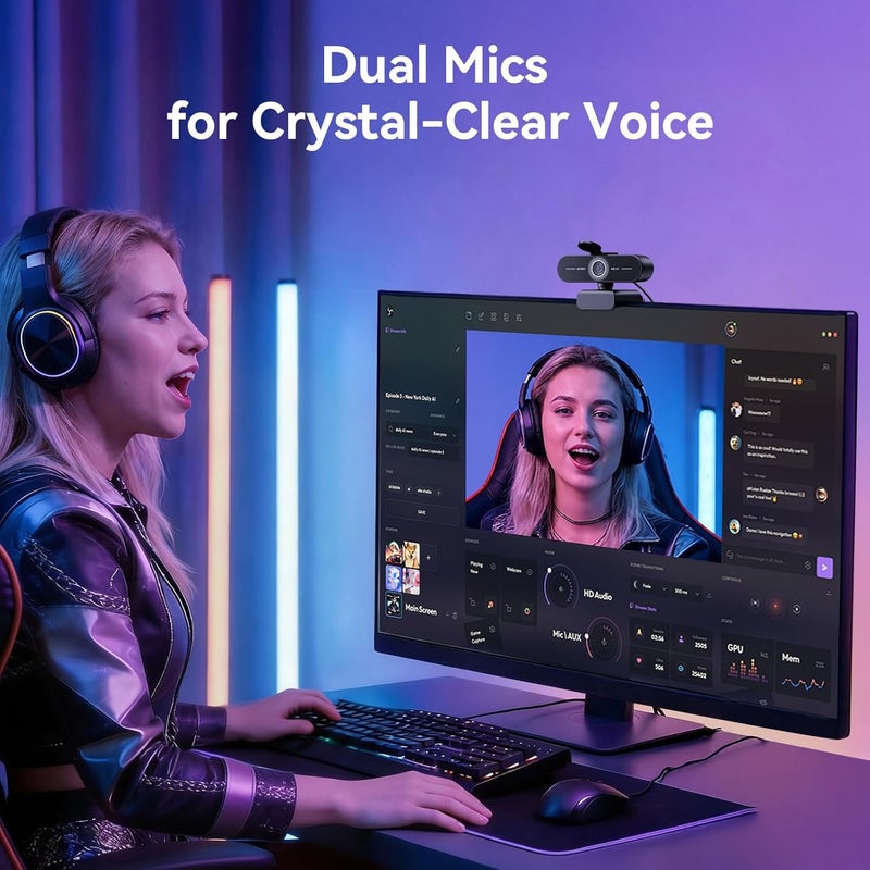 إي ميت كاميرا الويب EMEET C60E بدقة 4K للبث المباشر والألعاب – تركيز تلقائي PDAF، ميكروفونان مزدوجان، كاميرا بث مباشر مع تصحيح تلقائي للضوء، كاميرا ويب USB تعمل فور التوصيل لأجهزة الكمبيوتر وماك - Image 5
