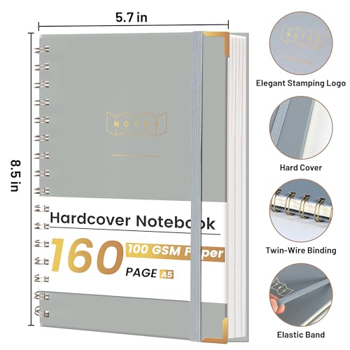 Yoment Spiral Notebook for Work A5 Small Spiral Notebooks 5x7 160 Pages Hardcover Spiral Notebook College Ruled Spiral Bound Journal for Writing Note Taking School, Gray - Image 4