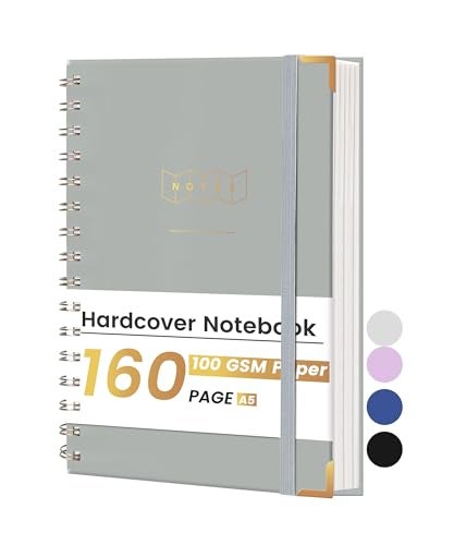Yoment Spiral Notebook for Work A5 Small Spiral Notebooks 5x7 160 Pages Hardcover Spiral Notebook College Ruled Spiral Bound Journal for Writing Note Taking School, Gray - Image 1