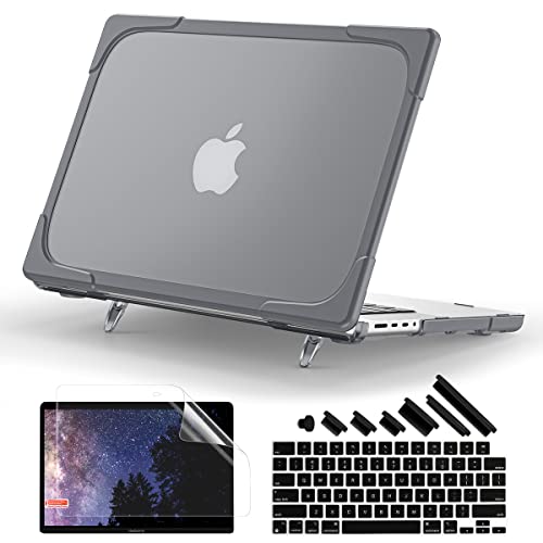 Batianda Heavy Duty Case for New MacBook Pro 14 Inch 2026 2025 M5 M4 M3 M2 ProMax Chip Ergonomic Foldable Kickstand Holds 22lbsZero Wobble Matte Translucent Rugged Armor Cover Grey - Image 1