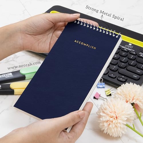 NEORAH—PETITE Daily To Do List Pad | 128 Pages | 20.0 x 10.0 cm | Daily + Hourly Split + Notes page | Durable Metal Spiral Desk Notepad + tear off sheets | Journal, Office Work Planner (DARK BLUE) - Image 2