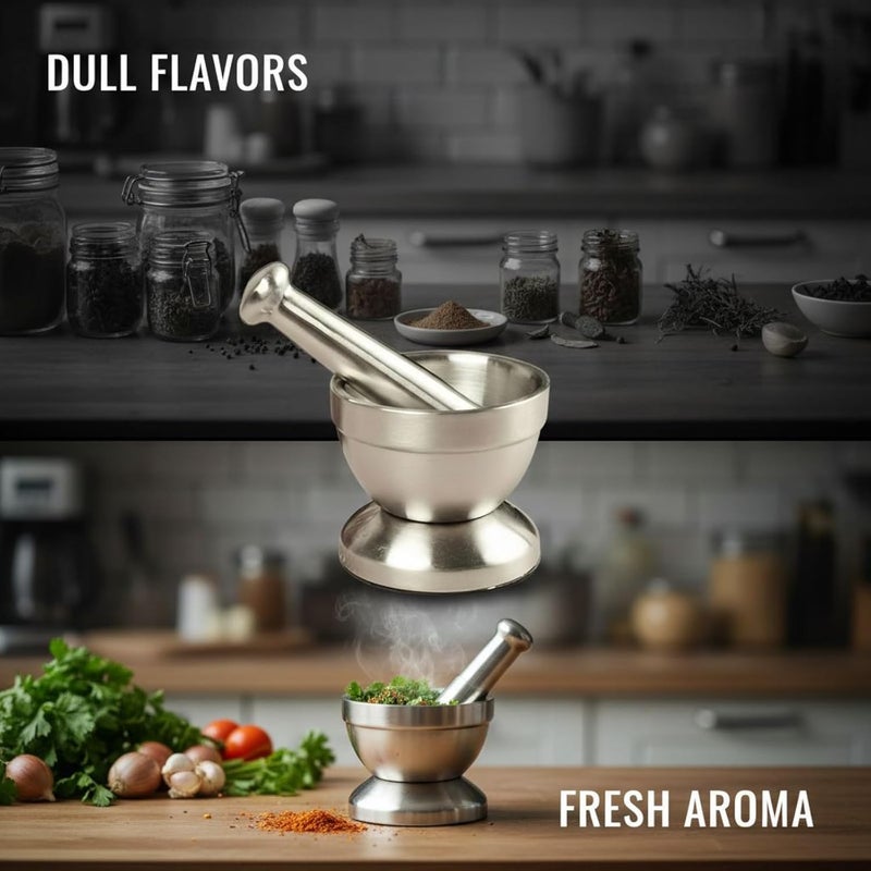 Stainless Steel Mortar and Pestle Set, 3.9 X 3.5 in, Brushed, Garlic and Herb Grinder, Spice Crusher, Multi-Use, Simple to Clean - Image 2