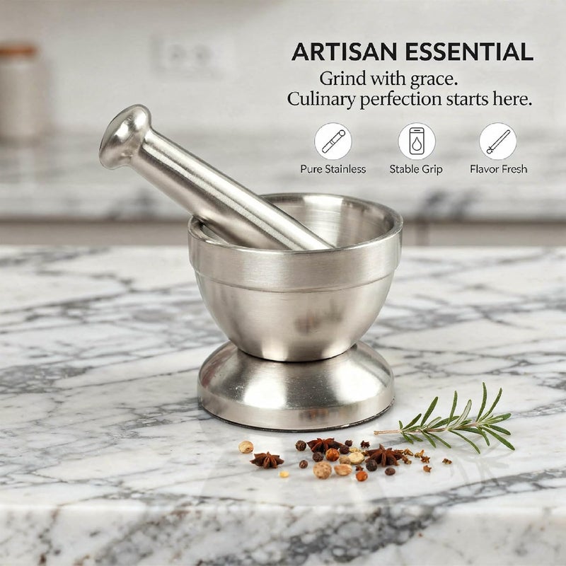 Stainless Steel Mortar and Pestle Set, 3.9 X 3.5 in, Brushed, Garlic and Herb Grinder, Spice Crusher, Multi-Use, Simple to Clean - Image 5