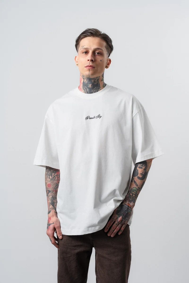 RESPIRE Men's Private Print Oversize T-Shirt, Ecru