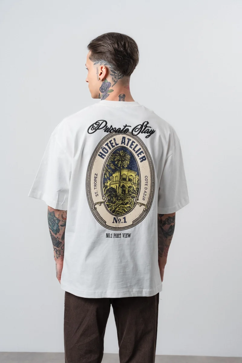 RESPIRE Men's Private Print Oversize T-Shirt, Ecru