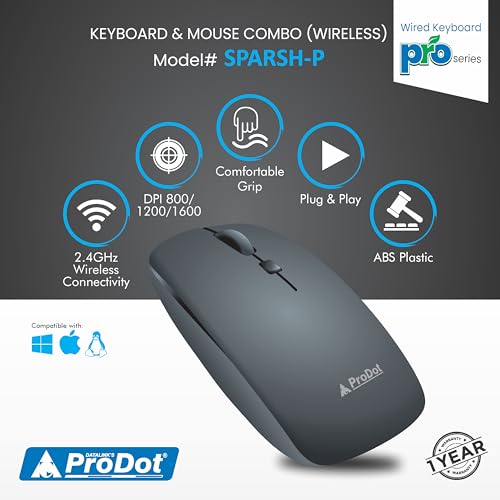 ProDot ProSeries Wireless Chicklet Keyboard Mouse Set I Plug & Play I Adjustable 1000-1600 DPI I 10M Keystrokes I Spill Resistant I 2.4Ghz 10m Range I Works with Windows, iOS, Linux - Image 5