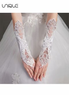 Unique Satin Gloves, Formal Bridal Banquet Party Wedding Opera White Mitten, Bow Lace Elegant with Wrist Ruffle Bridal Wedding Gloves for Women  - Image 4