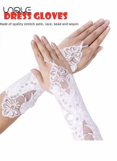 Unique Satin Gloves, Formal Bridal Banquet Party Wedding Opera White Mitten, Bow Lace Elegant with Wrist Ruffle Bridal Wedding Gloves for Women  - Image 3