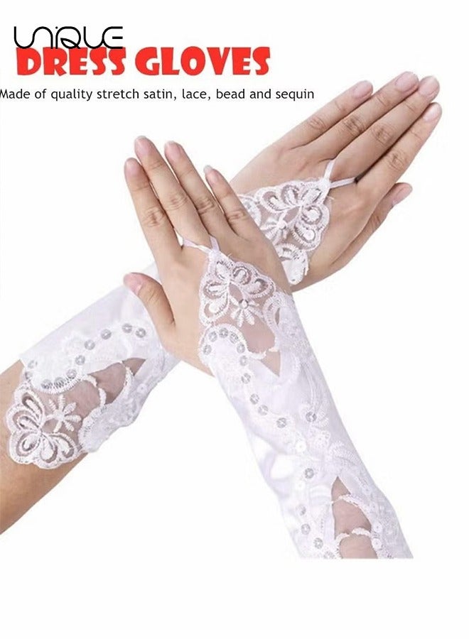 Unique Satin Gloves, Formal Bridal Banquet Party Wedding Opera White Mitten, Bow Lace Elegant with Wrist Ruffle Bridal Wedding Gloves for Women - Image 3