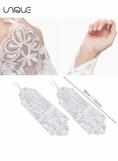 Unique Satin Gloves, Formal Bridal Banquet Party Wedding Opera White Mitten, Bow Lace Elegant with Wrist Ruffle Bridal Wedding Gloves for Women  - Image 2