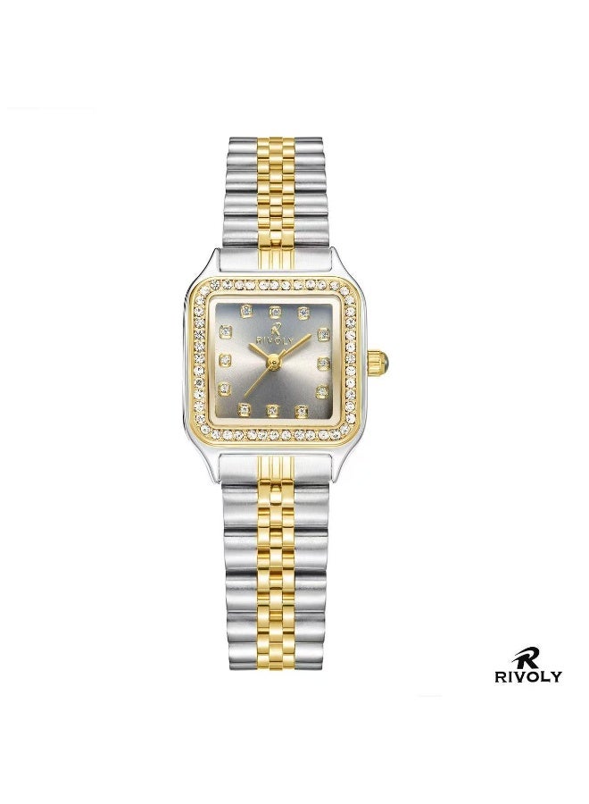 Women's wristwatch with a stainless steel bracelet and a zircon-studded dial.