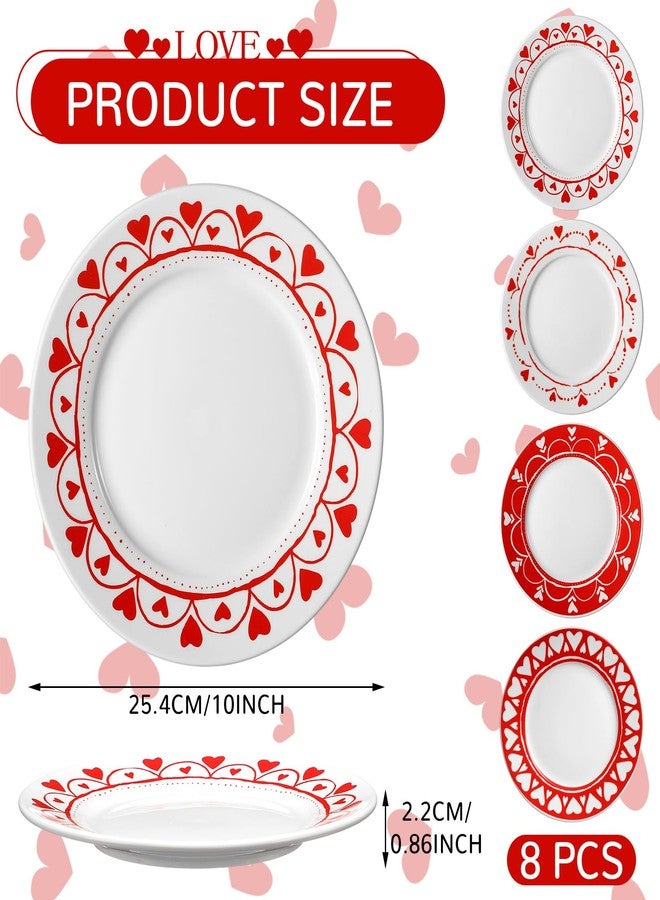Jinei Set of 8 Valentine's Day Ceramic Plates Set 10 Inch Heart Round Dining Serving Plates Red White Dessert Salad Dish Dinnerware for Valentine's Day, Wedding, Anniversary Decoration - Image 2