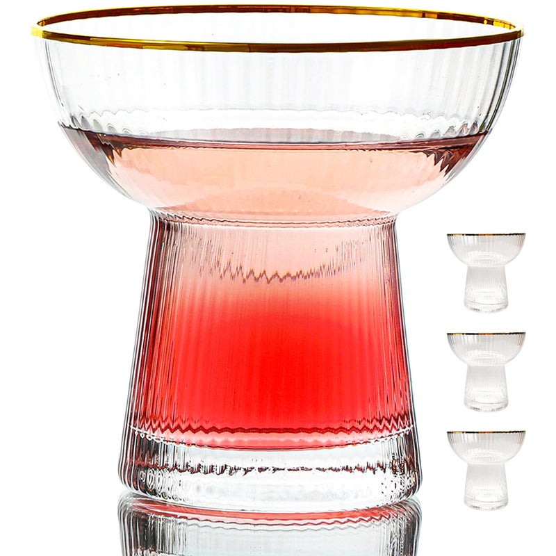 Lysenn Stemless Margarita Glasses Set of 4  Elegant Vertical Stripes Cocktail Glasses  Premium Hand Blown Glassware for Martini and Mixed Drinks  10 oz Gold Rim
