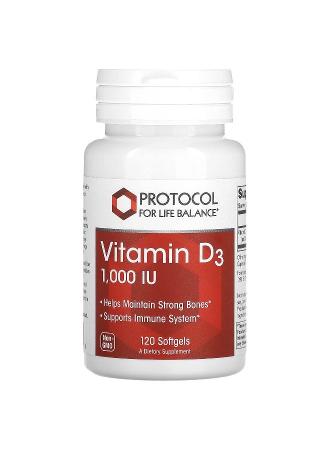 Protocol For Life Balance Protocol for Life Balance, Vitamin D3 , 1,000 IU, 120 Softgels  - Image 1