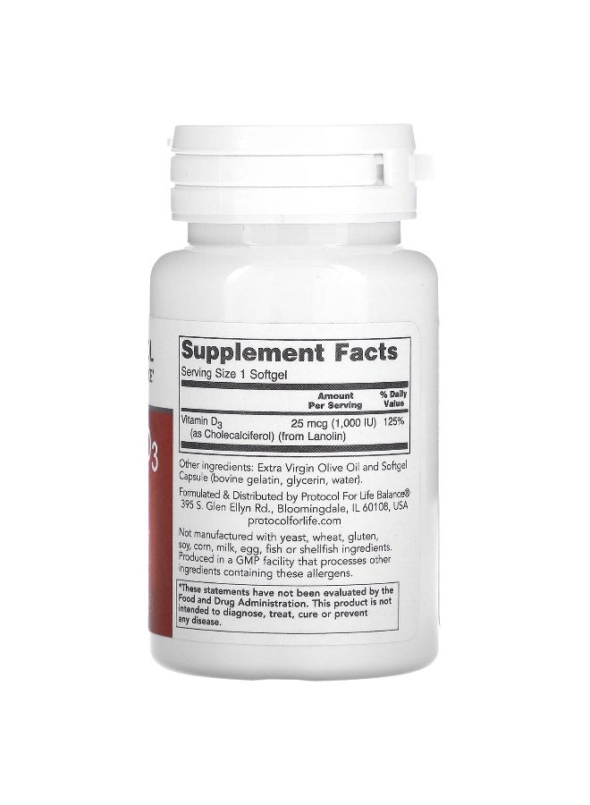 Protocol For Life Balance Protocol for Life Balance, Vitamin D3 , 1,000 IU, 120 Softgels  - Image 2