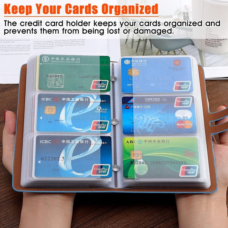 Romozi RFID Credit Card Holder, Leather Business Card Organizer with 96 Card Slots, Credit Card Case for Managing Your Different Cards and Important Documents to Prevent Loss or Damage (Light Blue) - Image 5