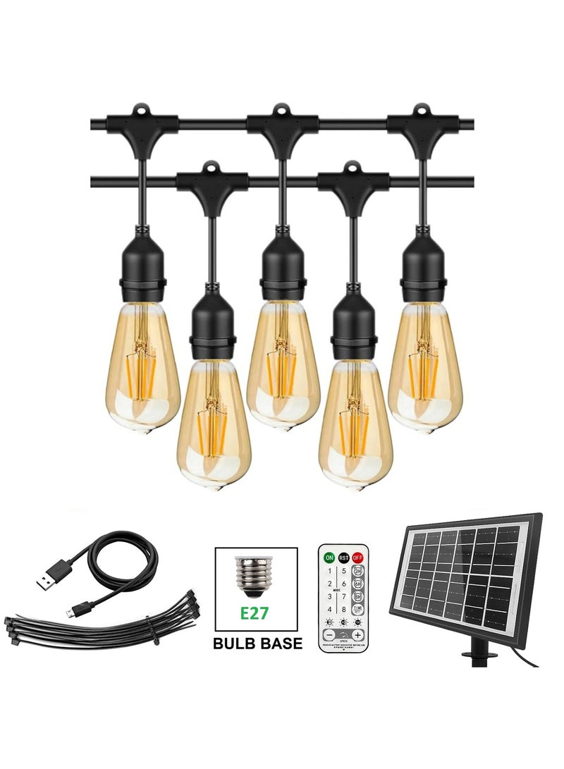 يوويل في الهواء الطلق مقاوم للماء IP65 سلسلة أضواء LED E27 حامل سلك حامل لمبة 15 مترًا مع 30 لمبة 4 وات ST64 كهرمان مع قابس الاتحاد الأوروبي حامل لمبة الطاقة الشمسية لأضواء زينة رمضان وإضاءة ديكور خارجية معلقة 6000 مللي أمبير في الساعة وUSB-C، سلسلة أضواء مع جهاز تحكم عن بعد و8 أوضاع رمضان ضوء مع علاقات الكابل - Image 1