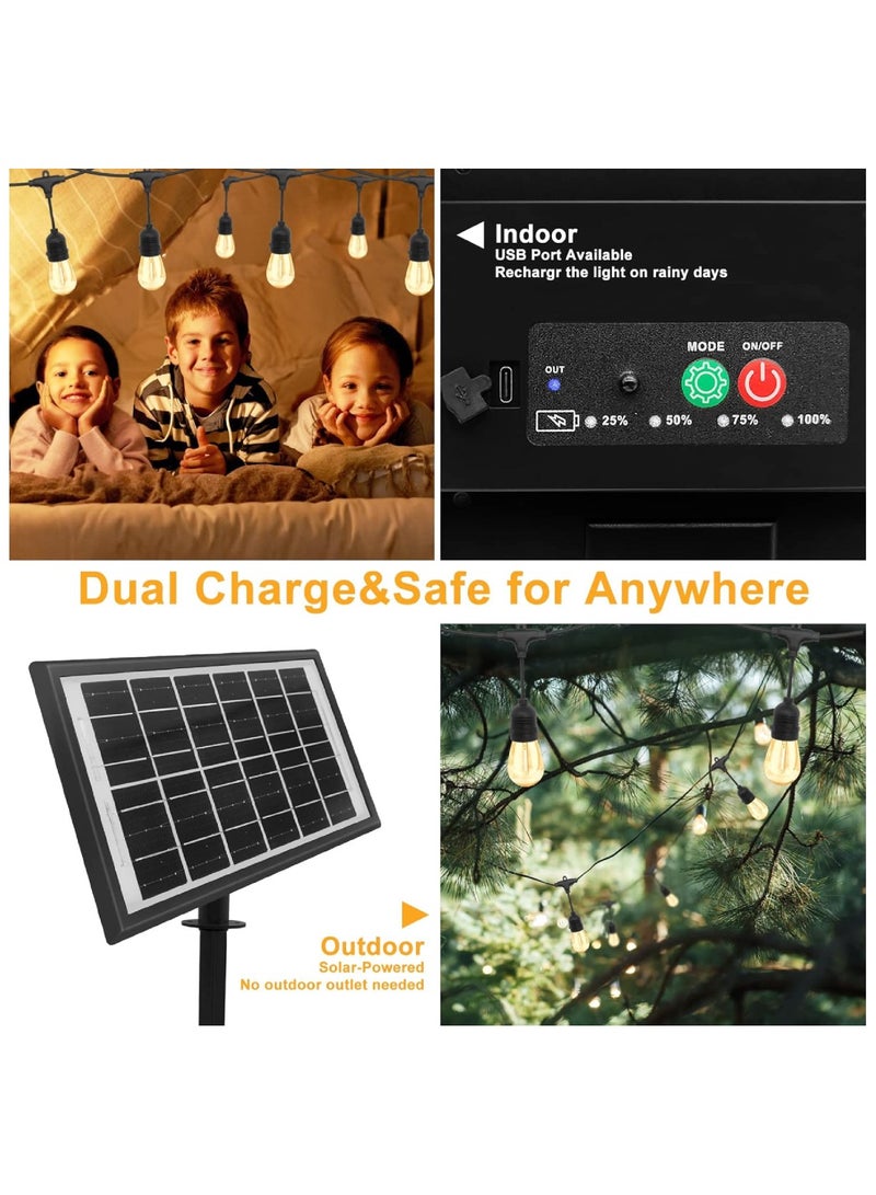 يوويل في الهواء الطلق مقاوم للماء IP65 سلسلة أضواء LED E27 حامل سلك حامل لمبة 15 مترًا مع 30 لمبة 4 وات ST64 كهرمان مع قابس الاتحاد الأوروبي حامل لمبة الطاقة الشمسية لأضواء زينة رمضان وإضاءة ديكور خارجية معلقة 6000 مللي أمبير في الساعة وUSB-C، سلسلة أضواء مع جهاز تحكم عن بعد و8 أوضاع رمضان ضوء مع علاقات الكابل - Image 3