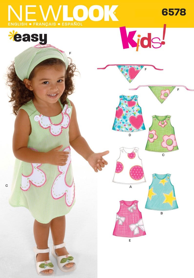 New Look Sewing Pattern 6578 Toddler Dresses, Size A (1/2-1-2-3-4)