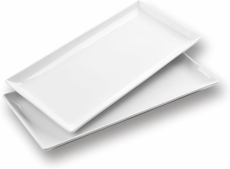 WishDeco 16 Inch Large Serving Platter Set of 2, Long Ceramic Serving Tray, Rectangular Serving Dishes for Entertaining, Fruit, Appetizer, Charcuterie, White Plates Oven & Dishwasher Safe - Image 1