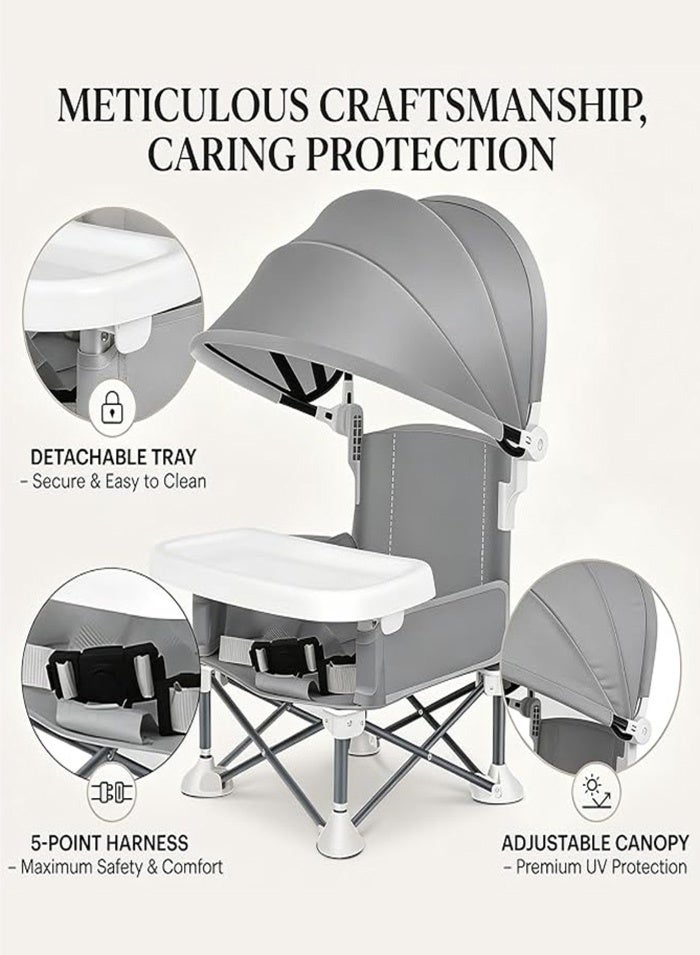 MissTiara Baby Seat Booster Foldable High Chair with canopy, Space Saver High Chair, Portable High Chair, Folding Booster Feeding Chair, with Travel Bag, Foldable Outdoor Camping Chair - Image 5