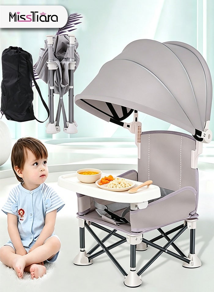 MissTiara Baby Seat Booster Foldable High Chair with canopy, Space Saver High Chair, Portable High Chair, Folding Booster Feeding Chair, with Travel Bag, Foldable Outdoor Camping Chair - Image 1