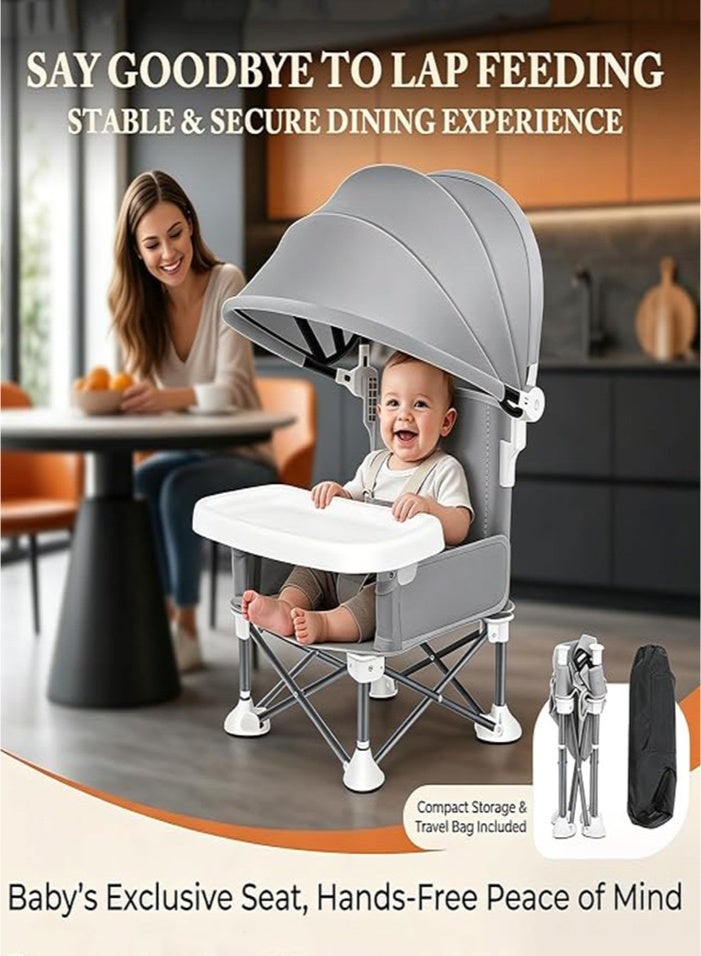 MissTiara Baby Seat Booster Foldable High Chair with canopy, Space Saver High Chair, Portable High Chair, Folding Booster Feeding Chair, with Travel Bag, Foldable Outdoor Camping Chair - Image 2