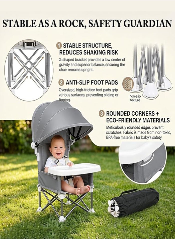 MissTiara Baby Seat Booster Foldable High Chair with canopy, Space Saver High Chair, Portable High Chair, Folding Booster Feeding Chair, with Travel Bag, Foldable Outdoor Camping Chair - Image 4