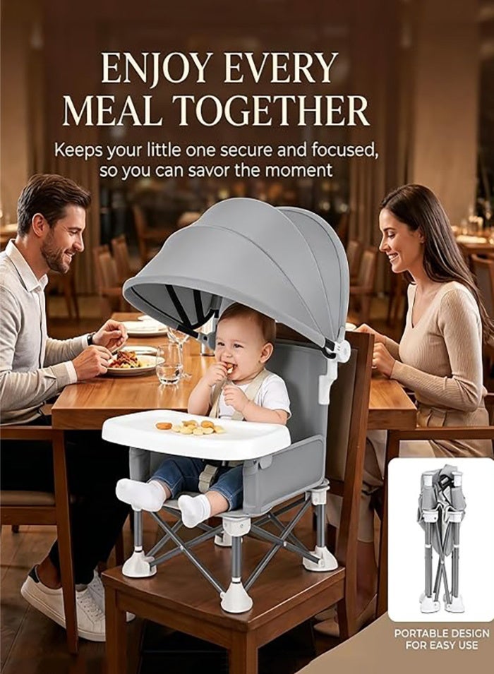 MissTiara Baby Seat Booster Foldable High Chair with canopy, Space Saver High Chair, Portable High Chair, Folding Booster Feeding Chair, with Travel Bag, Foldable Outdoor Camping Chair - Image 3