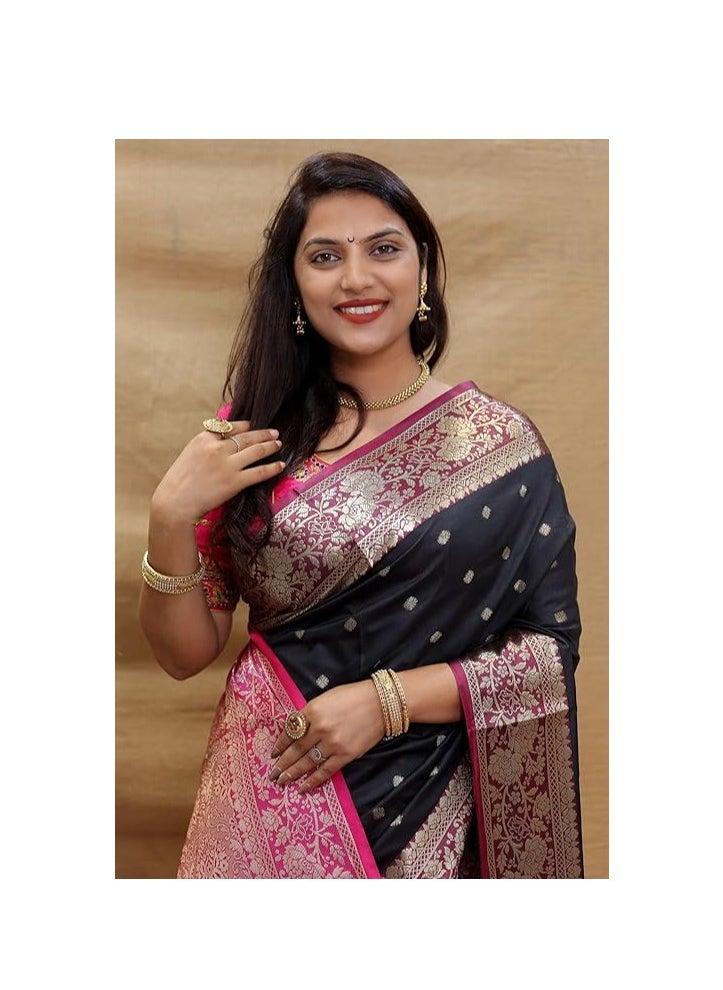 Accessorize Kingdom Women's Banarasi Saree Soft new ladies 2024 Design Wear Pattu Sarees Latest Cotton Party Sari collections With Blouse Piece for Wedding saree