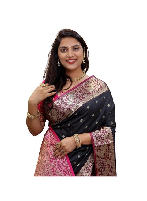 Accessorize Kingdom Women's Banarasi Saree Soft new ladies 2024 Design Wear Pattu Sarees Latest Cotton Party Sari collections With Blouse Piece for Wedding saree