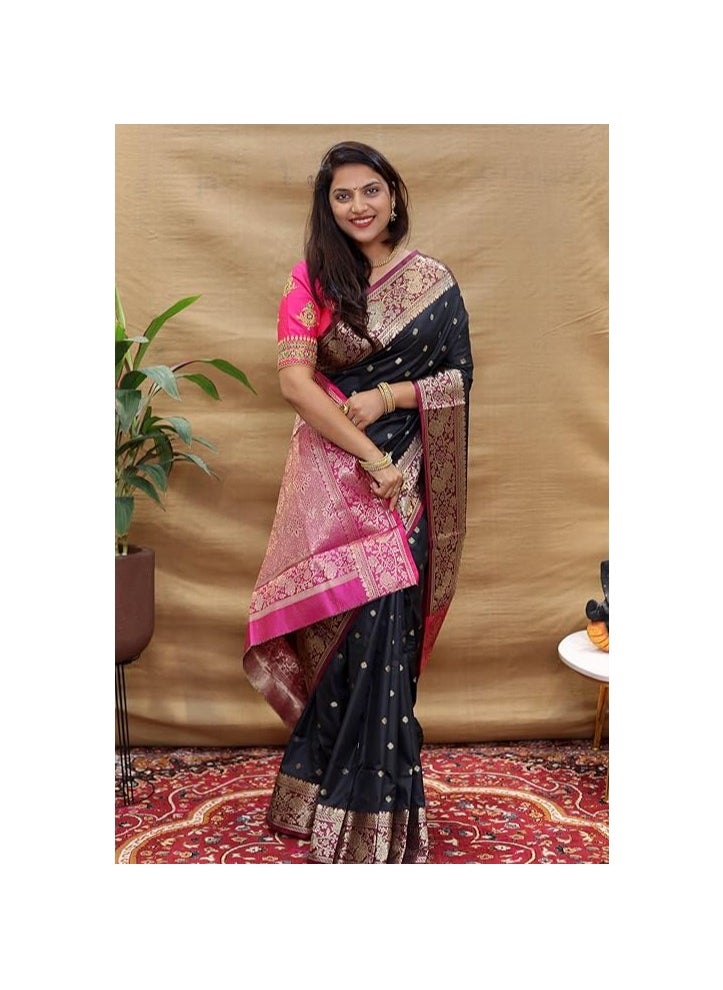 Accessorize Kingdom Women's Banarasi Saree Soft new ladies 2024 Design Wear Pattu Sarees Latest Cotton Party Sari collections With Blouse Piece for Wedding saree