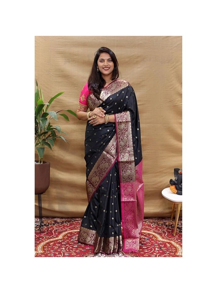 Accessorize Kingdom Women's Banarasi Saree Soft new ladies 2024 Design Wear Pattu Sarees Latest Cotton Party Sari collections With Blouse Piece for Wedding saree