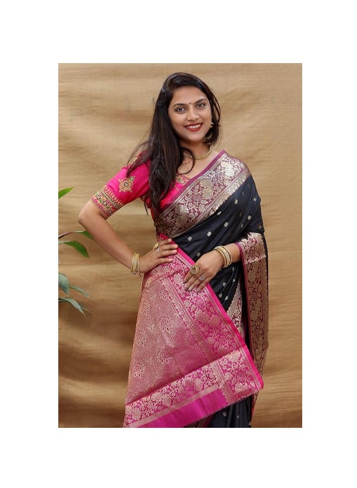 Accessorize Kingdom Women's Banarasi Saree Soft new ladies 2024 Design Wear Pattu Sarees Latest Cotton Party Sari collections With Blouse Piece for Wedding saree