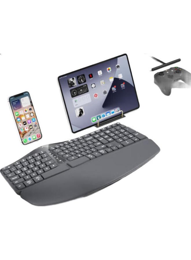 B.O.W Hasee K308Dl Ergonomic Three-Mode Wired Wireless Bluetooth Charging Keyboard Notebook Ipad Tablet Universal Silent Wrist Rest Keyboard Space Gray - Image 3