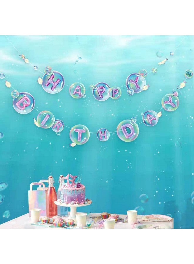 Decor365 Transparent Mermaid Happy Birthday Banner Under The Sea Party Decorations Blue Purple Mermaid Bubble Garland Fish Coral Bday Garland For Girls Birthday Party Decoration - Image 2