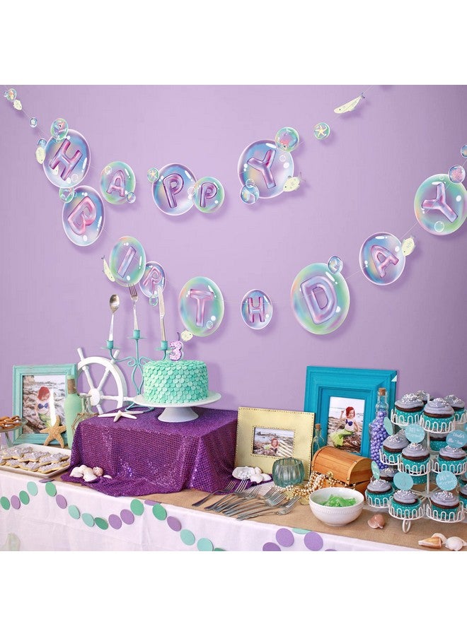 Decor365 Transparent Mermaid Happy Birthday Banner Under The Sea Party Decorations Blue Purple Mermaid Bubble Garland Fish Coral Bday Garland For Girls Birthday Party Decoration - Image 5
