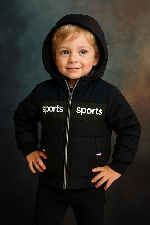 Krystle Kids Woolen Winter Jacket – Stylish Hooded Coat for Boys, Cold Weather Wear (Black,2-3 Years) - Image 3