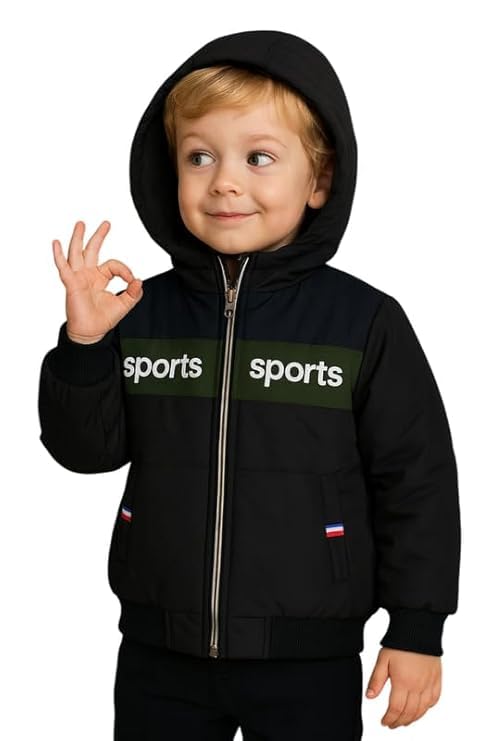 Krystle Kids Woolen Winter Jacket – Stylish Hooded Coat for Boys, Cold Weather Wear (Black,2-3 Years) - Image 1
