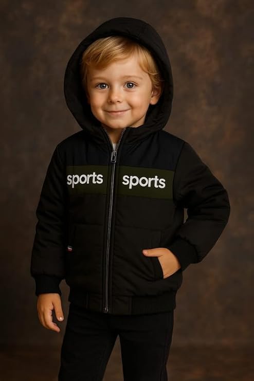 Krystle Kids Woolen Winter Jacket – Stylish Hooded Coat for Boys, Cold Weather Wear (Black,2-3 Years) - Image 2