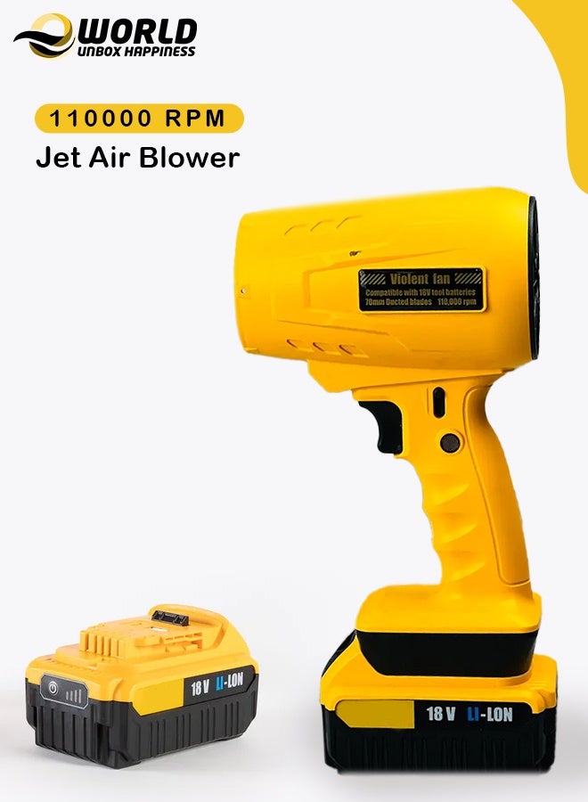 إي وورلد منفاخ هواء كهربائي احترافي، مروحة محمولة عالية السرعة بسرعة 110,000 دورة في الدقيقة، مزوّدة بشحن USB، ومنفذ Type-C، ومؤشر بطارية، متوافقة مع بطاريات 18 فولت، مثالية للورش، والاستخدام الخارجي والسفر، ألوان منوعة - Image 1