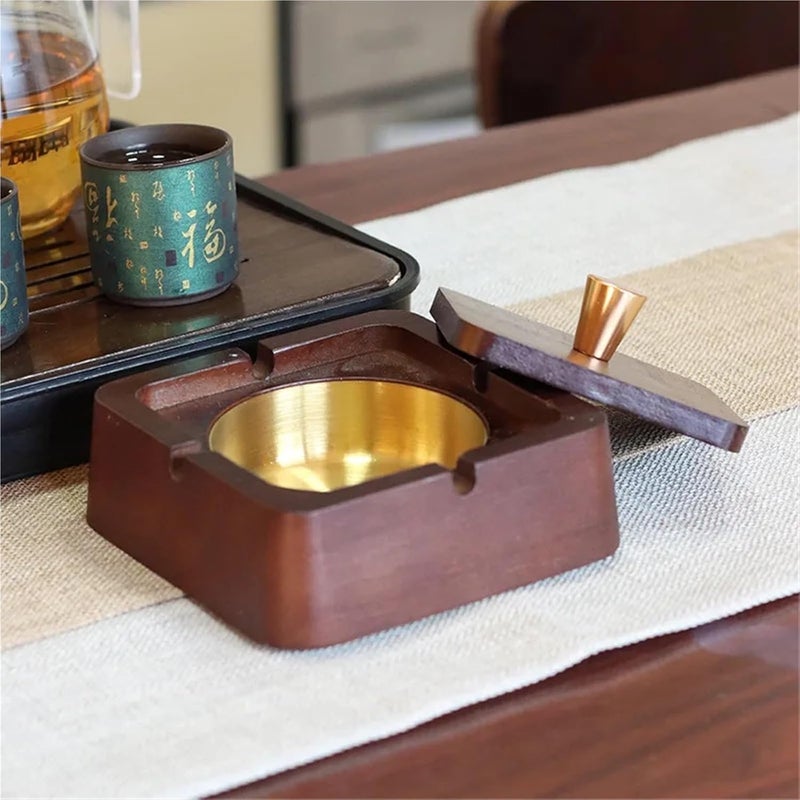 Solid Wood Ashtray With A Lid To Prevent Ash From Flying, A Creative Decorative Item, A Wooden Ashtray(Square,4pcs) - Image 5