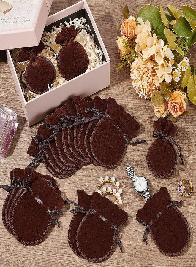 NBEADS 50 Pcs Velvet Drawstring Bags, 3.54×2.75 Inch Calabash Shape Drawstring Jewelry Pouches Candy Gift Packaging Bags for Christmas Wedding Birthday Party Favors, Coconut Brown - Image 5