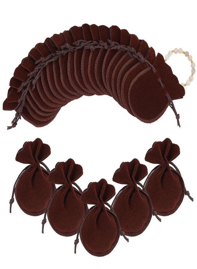 NBEADS 50 Pcs Velvet Drawstring Bags, 3.54×2.75 Inch Calabash Shape Drawstring Jewelry Pouches Candy Gift Packaging Bags for Christmas Wedding Birthday Party Favors, Coconut Brown - Image 1