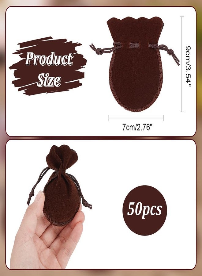 NBEADS 50 Pcs Velvet Drawstring Bags, 3.54×2.75 Inch Calabash Shape Drawstring Jewelry Pouches Candy Gift Packaging Bags for Christmas Wedding Birthday Party Favors, Coconut Brown - Image 2