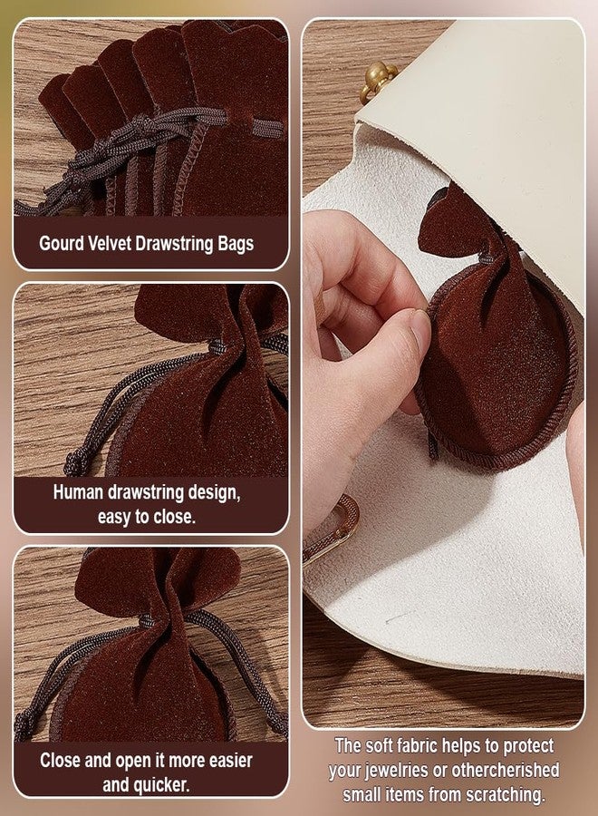 NBEADS 50 Pcs Velvet Drawstring Bags, 3.54×2.75 Inch Calabash Shape Drawstring Jewelry Pouches Candy Gift Packaging Bags for Christmas Wedding Birthday Party Favors, Coconut Brown - Image 4