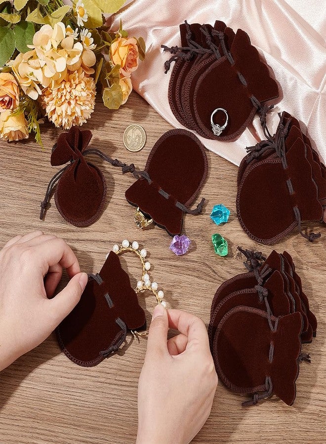 NBEADS 50 Pcs Velvet Drawstring Bags, 3.54×2.75 Inch Calabash Shape Drawstring Jewelry Pouches Candy Gift Packaging Bags for Christmas Wedding Birthday Party Favors, Coconut Brown - Image 3