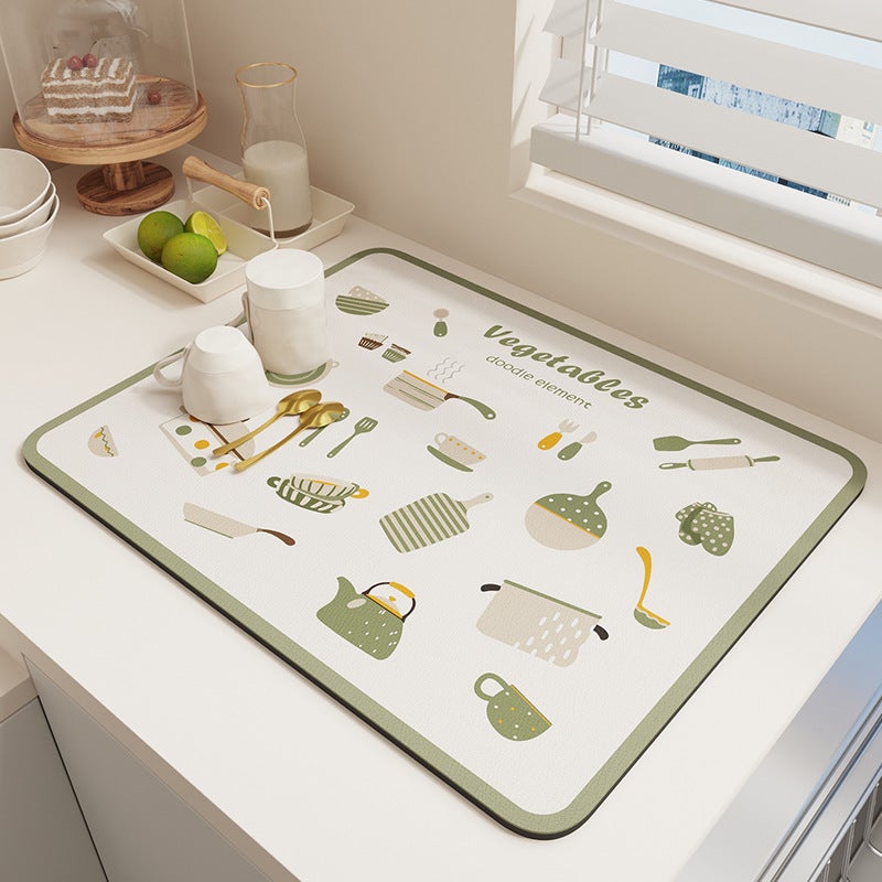 Diatom Mud Absorbent Kitchen Countertop Drain Mat – Modern Rectangle Non-Slip Coaster - Image 2